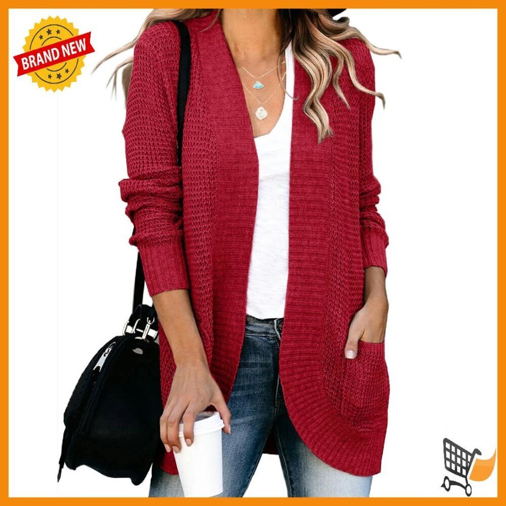 Loose Open Front Cardigan Long Sleeve Soft Knit Sweater with Pockets